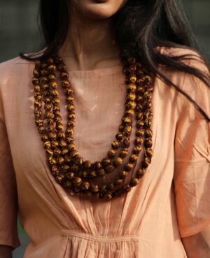 Gold Brown Sari Bead Necklace