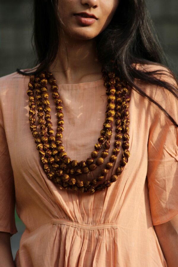 Gold Brown Sari Bead Necklace