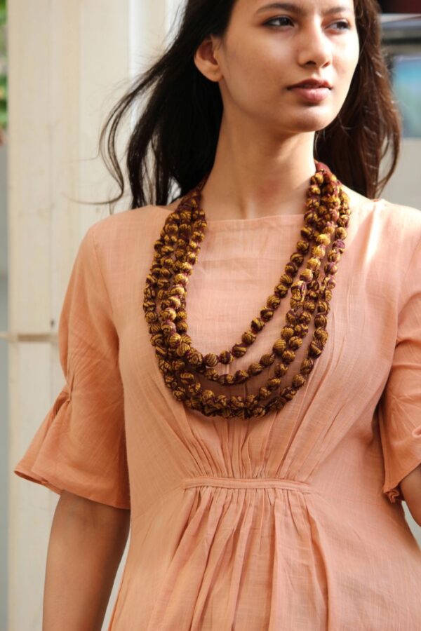 Gold Brown Sari Bead Necklace